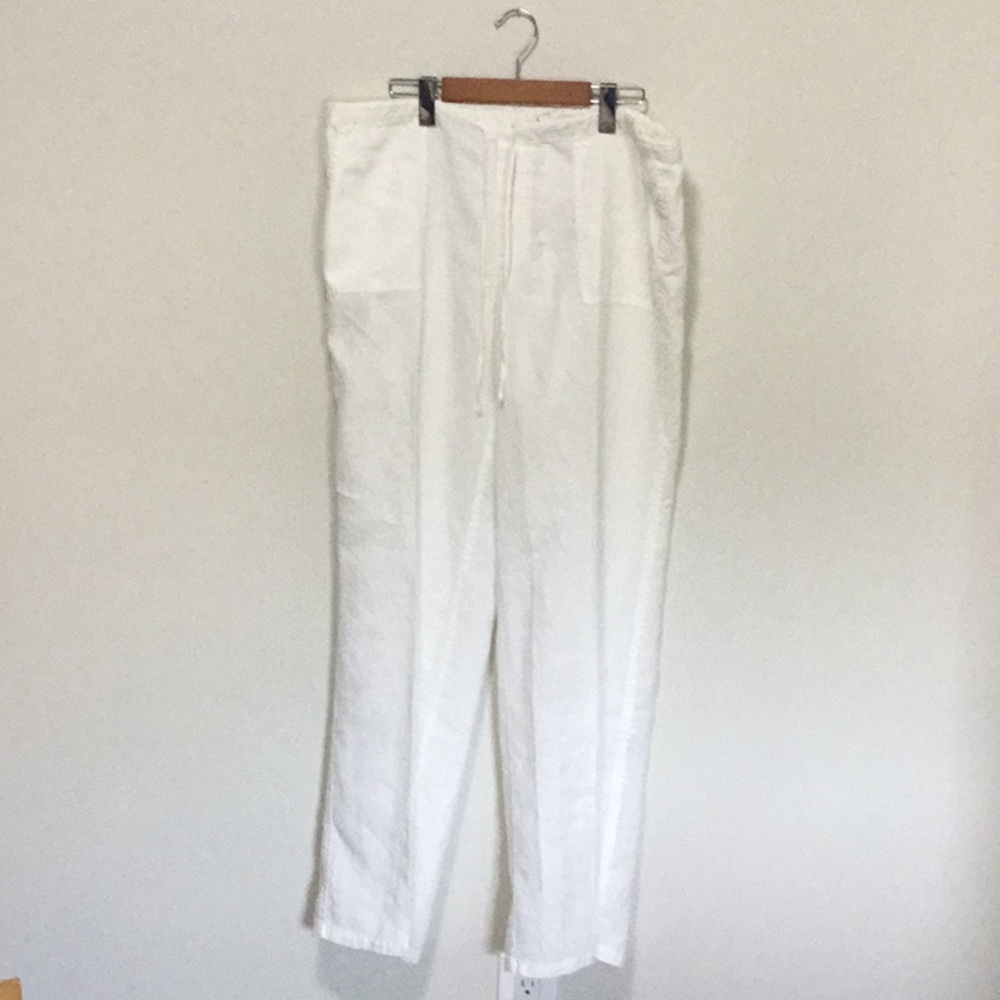 White linen drawstring pants
